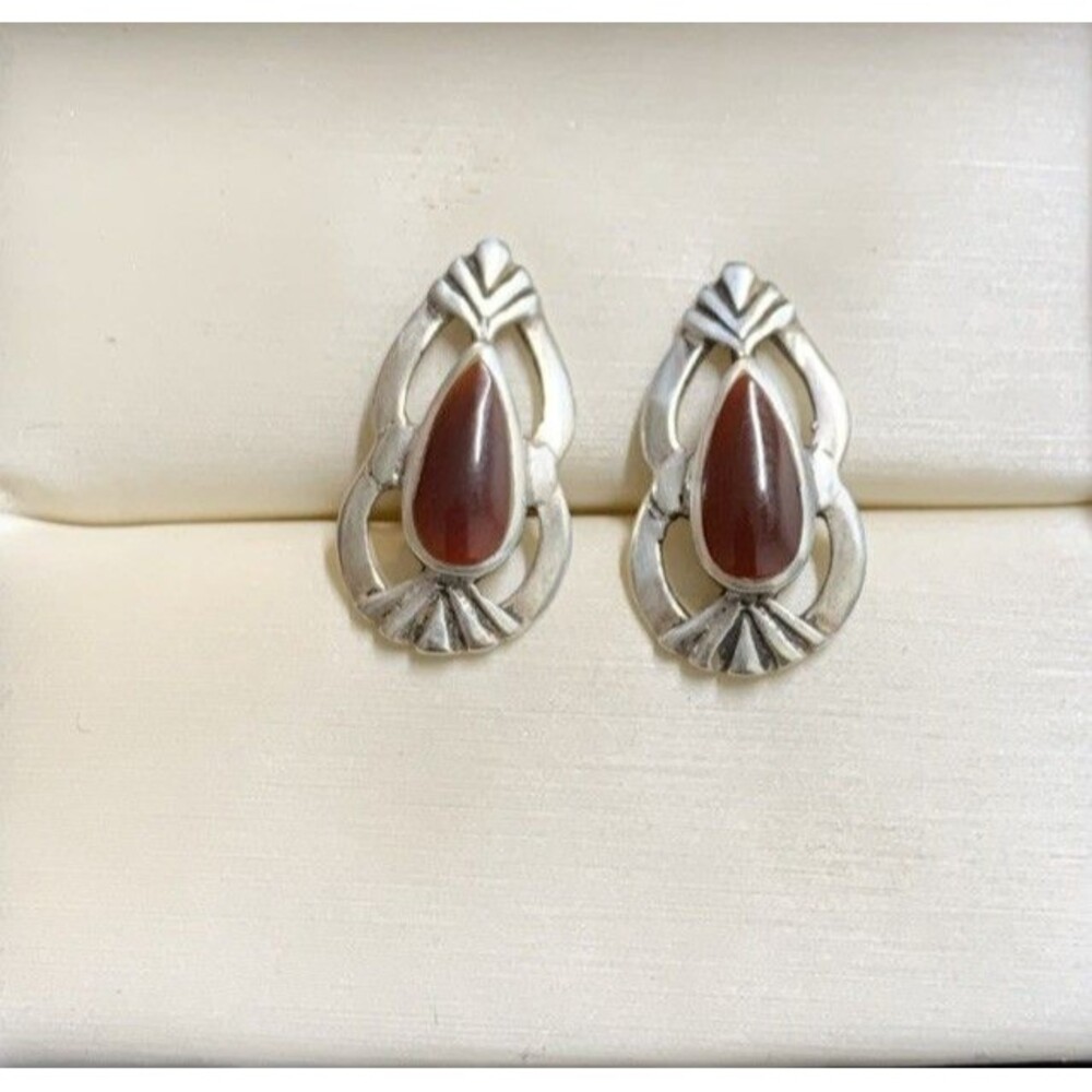 Vintage Southwest Sterling Silver Carnelian Earrings